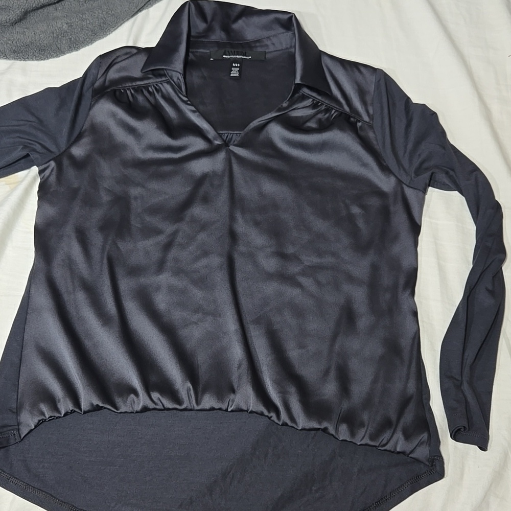 White House Black Market Gray Mixed Material Collar Blouse Sz XXS - Picture 11 of 12